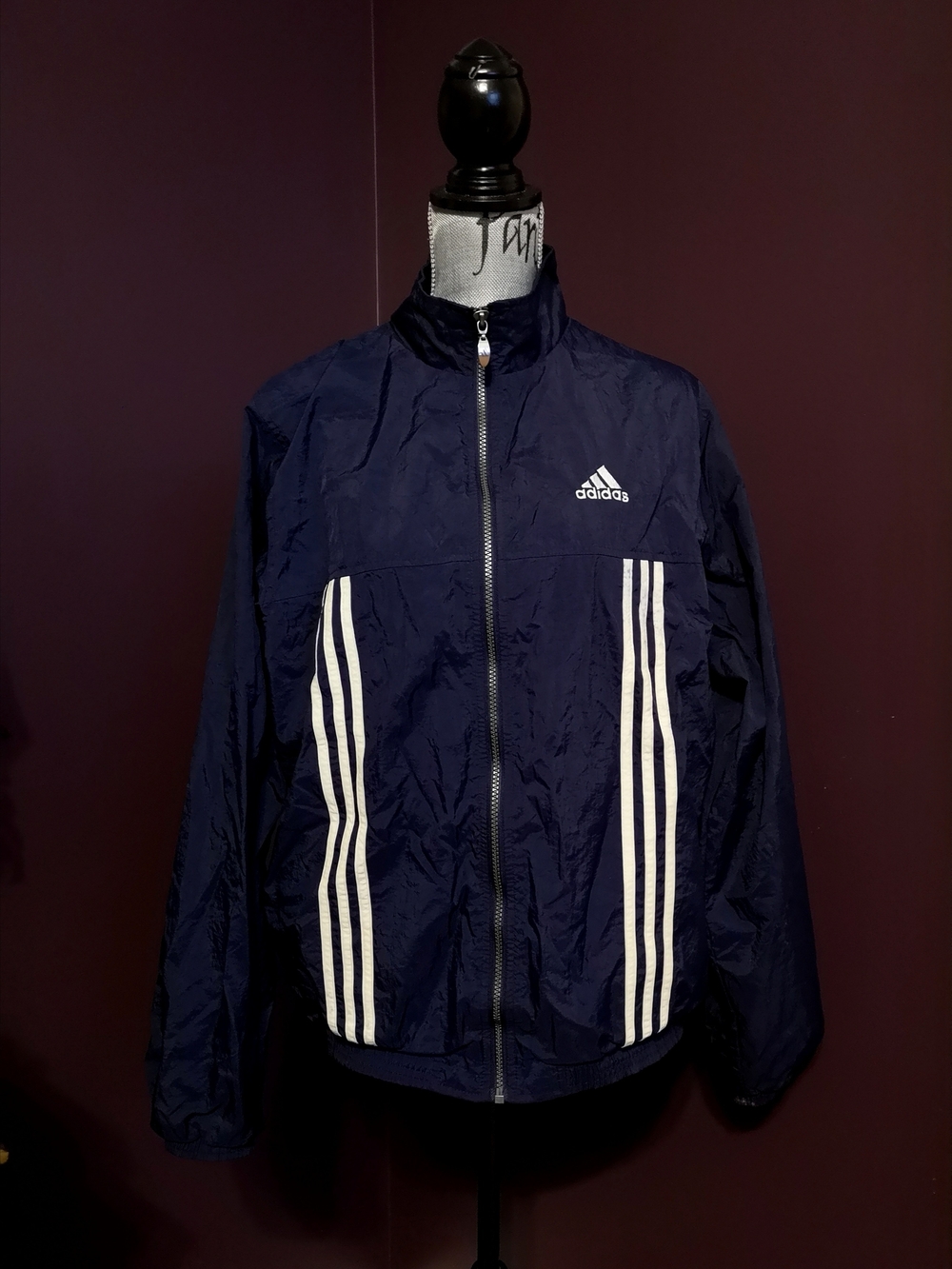 adidas Navy Blue Windbreaker Jacket with White Stripes